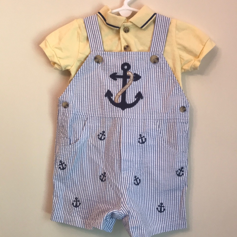 Good Lad boy 6/9m nautical, anchor, overall set